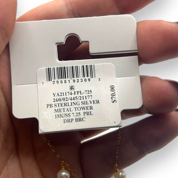 Macy's Ivory White Freshwater Pearl Dangle 18K Gold Sterling Silver Bracelet - Picture 7 of 11